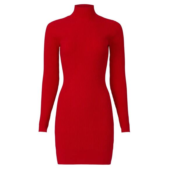 Ramy Brook Aspen Open Back Dress Ribbed Knit Turtleneck Sweater Long Sleeve Mini - Picture 10 of 10